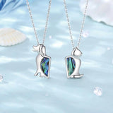 925 Silver Cat Dog Necklace Set Abalone Shell BFF Jewelry Sisters