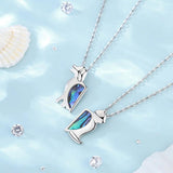 925 Silver Cat Dog Necklace Set Abalone Shell BFF Jewelry Sisters
