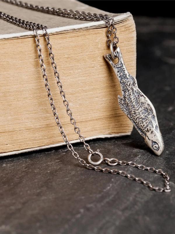 925 Silver Undead Salted Fish Pendant Necklace Punk Rock Jewelry