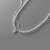 925 Silver Pearl & Zircon Square Choker Necklace Pendant