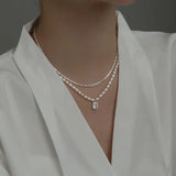 925 Silver Pearl & Zircon Square Choker Necklace Pendant