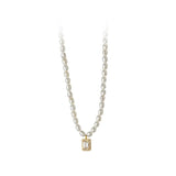 925 Silver Pearl & Zircon Square Choker Necklace Pendant