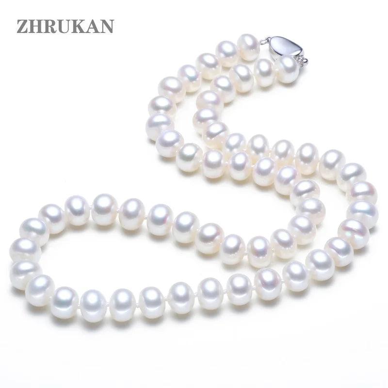 Freshwater Pearl Necklace 8-9mm Round 925 Silver Choker Jewelry