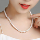 Freshwater Pearl Necklace 8-9mm Round 925 Silver Choker Jewelry