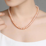 Freshwater Pearl Necklace 8-9mm Round 925 Silver Choker Jewelry