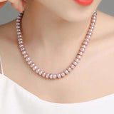 Freshwater Pearl Necklace 8-9mm Round 925 Silver Choker Jewelry
