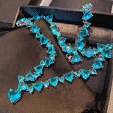 50mm Sea Zircon Silver Necklace Crystal Long Chain Elegant Jewelry