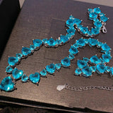 50mm Sea Zircon Silver Necklace Crystal Long Chain Elegant Jewelry