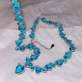 50mm Sea Zircon Silver Necklace Crystal Long Chain Elegant Jewelry