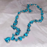 50mm Sea Zircon Silver Necklace Crystal Long Chain Elegant Jewelry