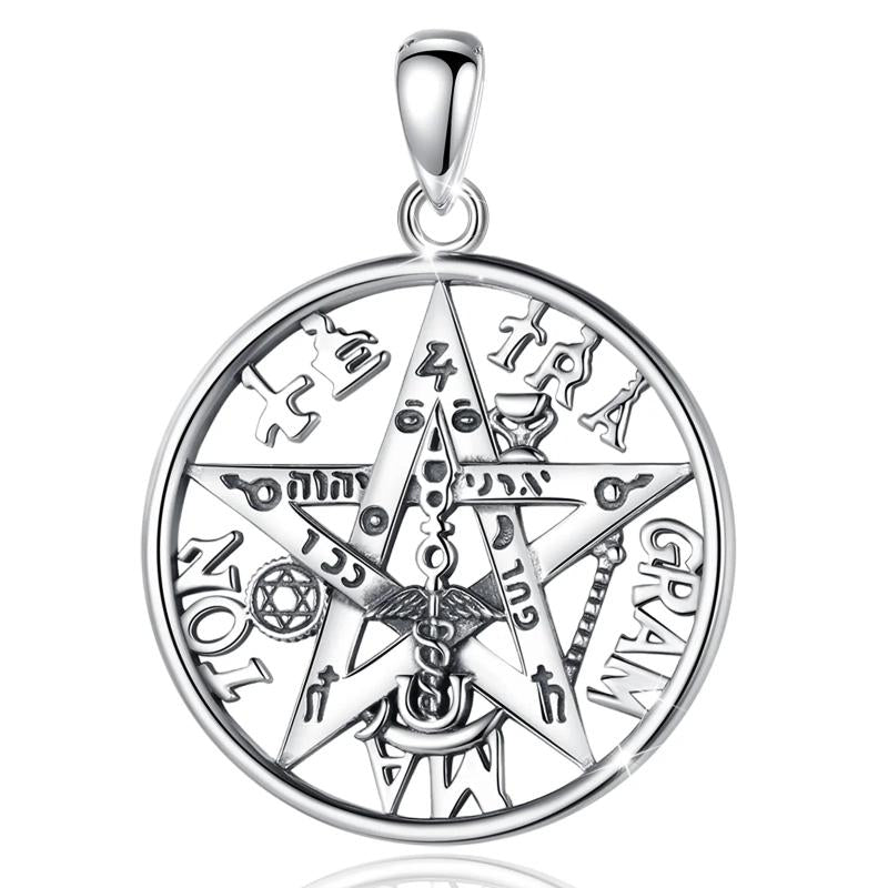 Eudora 925 Silver Tetragrammaton Pentagram Necklace Gothic Pendant