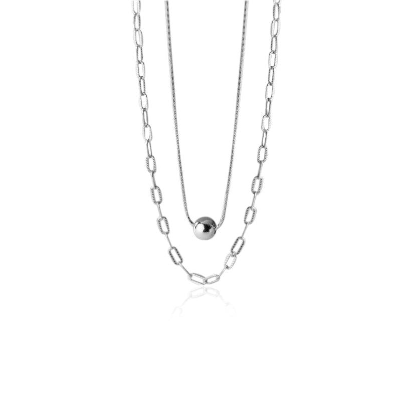 TrustDavis 925 Silver Double Layer Chain Choker Necklace Wedding Jewelry
