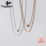 TrustDavis 925 Silver Double Layer Chain Choker Necklace Wedding Jewelry