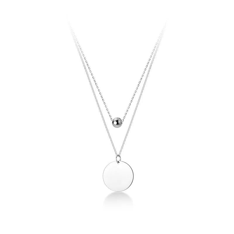 TrustDavis 925 Sterling Silver Double Layer 6mm Beads Pendant Necklace
