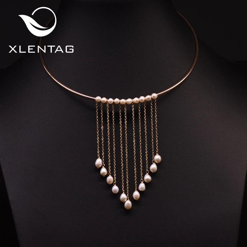 Natural Fresh Water Pearl Tassel Choker Necklace Wedding Gothic Jewelry