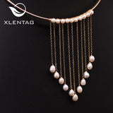 Natural Fresh Water Pearl Tassel Choker Necklace Wedding Gothic Jewelry