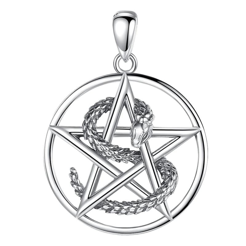 Eudora Sterling Silver Pentagram Snake Necklace Wiccan Pendant