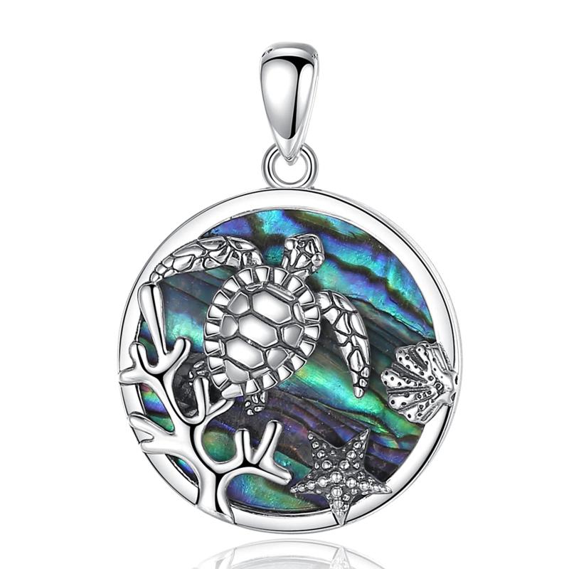 925 Silver Turtle Pendant Abalone Shell Necklace Starfish Chain