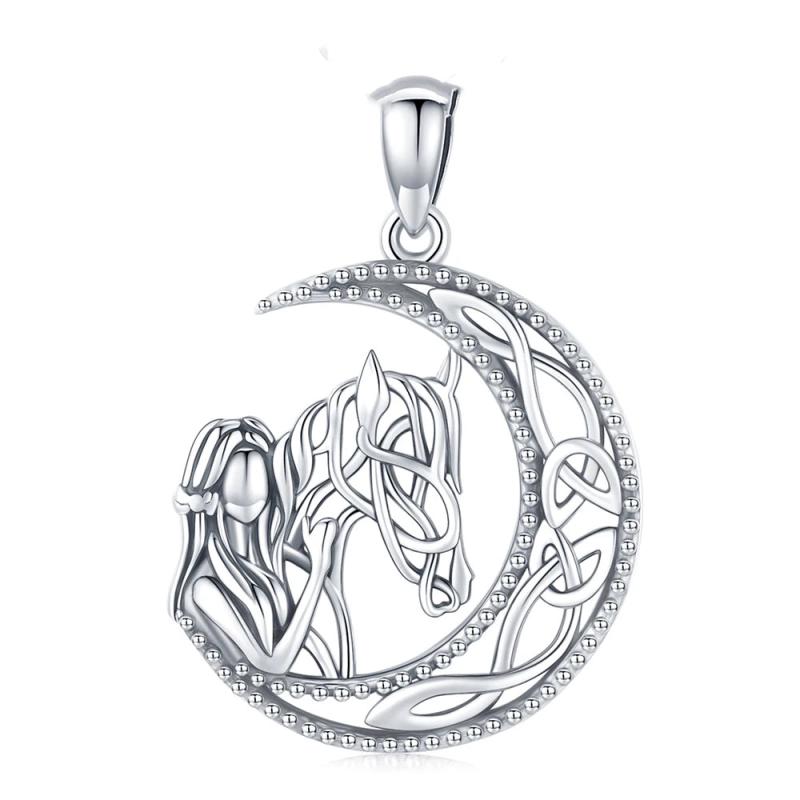 Eudora Sterling Silver Horse & Girl Necklace Moon Celtic Knot Pendant Jewelry