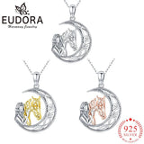 Eudora Sterling Silver Horse & Girl Necklace Moon Celtic Knot Pendant Jewelry