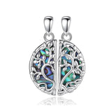 925 Silver Tree of Life Necklace Abalone Pendant BFF Set