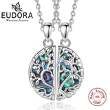 925 Silver Tree of Life Necklace Abalone Pendant BFF Set