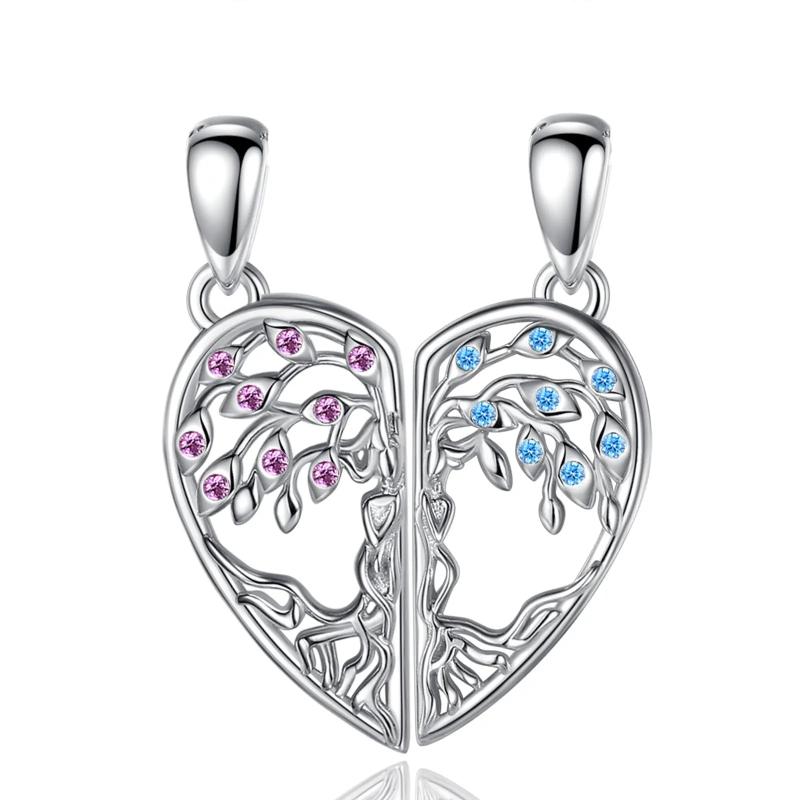925 Silver Tree of Life BFF Necklace Purple Zircon Sisters Set