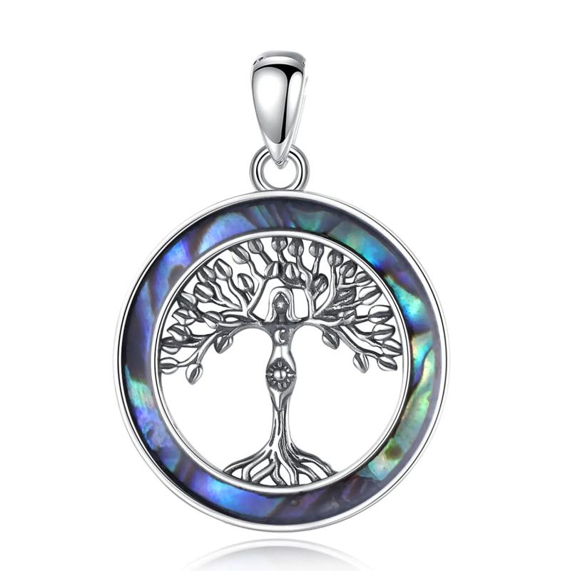 925 Silver Mother Tree of Life Necklace Abalone Shell Pendant Gift