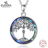 925 Silver Mother Tree of Life Necklace Abalone Shell Pendant Gift