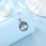 925 Silver Mother Tree of Life Necklace Abalone Shell Pendant Gift