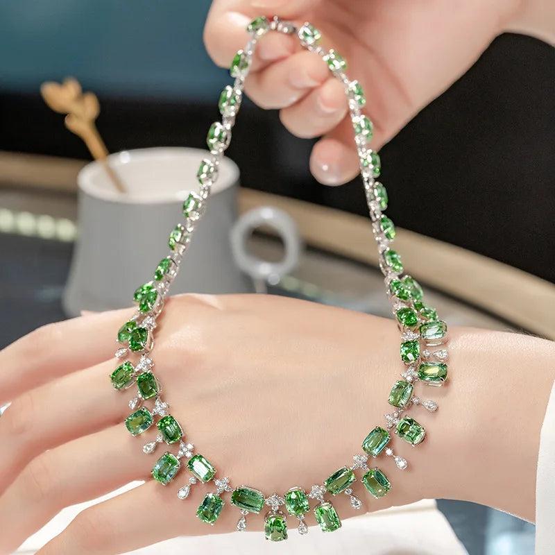 Emerald Cubic Zirconia Silver Neck Choker for Women