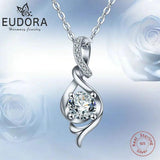 925 Silver Water Drop Pendant Necklace CZ Charm Choker