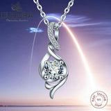 925 Silver Water Drop Pendant Necklace CZ Charm Choker
