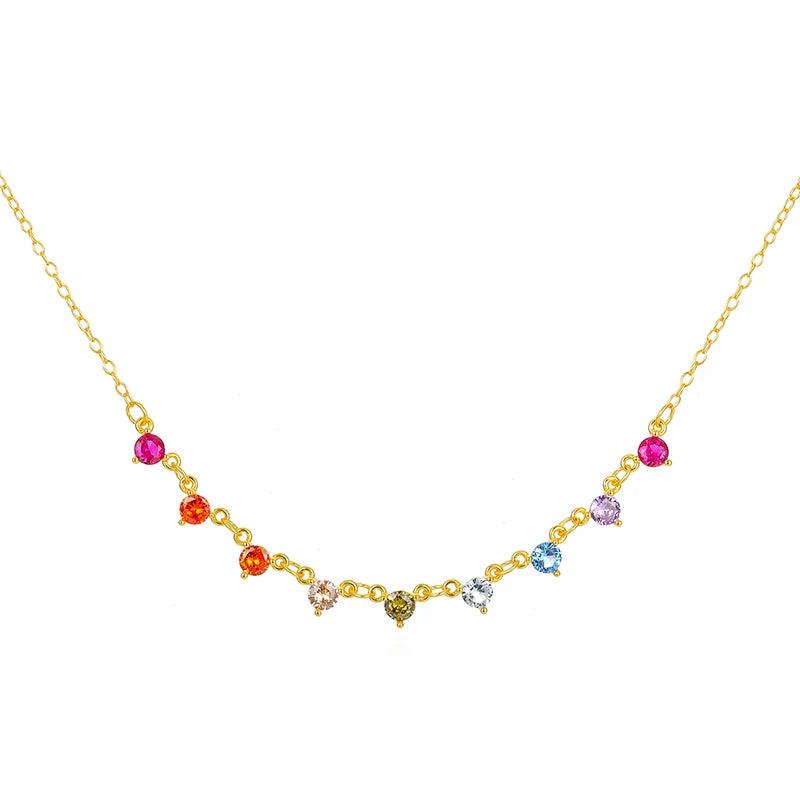 Rainbow CZ Necklace Colorful Tiny Chain Women Jewelry