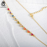 Rainbow CZ Necklace Colorful Tiny Chain Women Jewelry