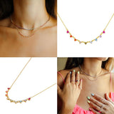 Rainbow CZ Necklace Colorful Tiny Chain Women Jewelry