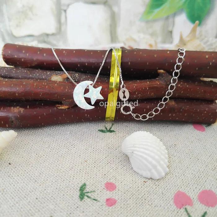 Mix Colors Moon Star Opal Necklace 925 Sterling Silver Moon Star Opal Necklaces