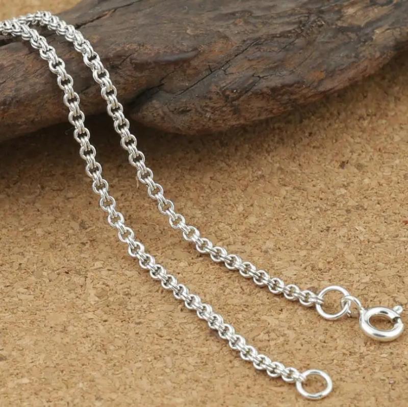 Sterling Silver Double Round Circle Chain Necklace 2mm Thick