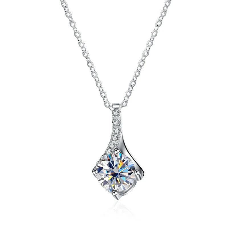1CT D Good VVS1 Moissanite Pendant Necklace 925 Sterling Silver