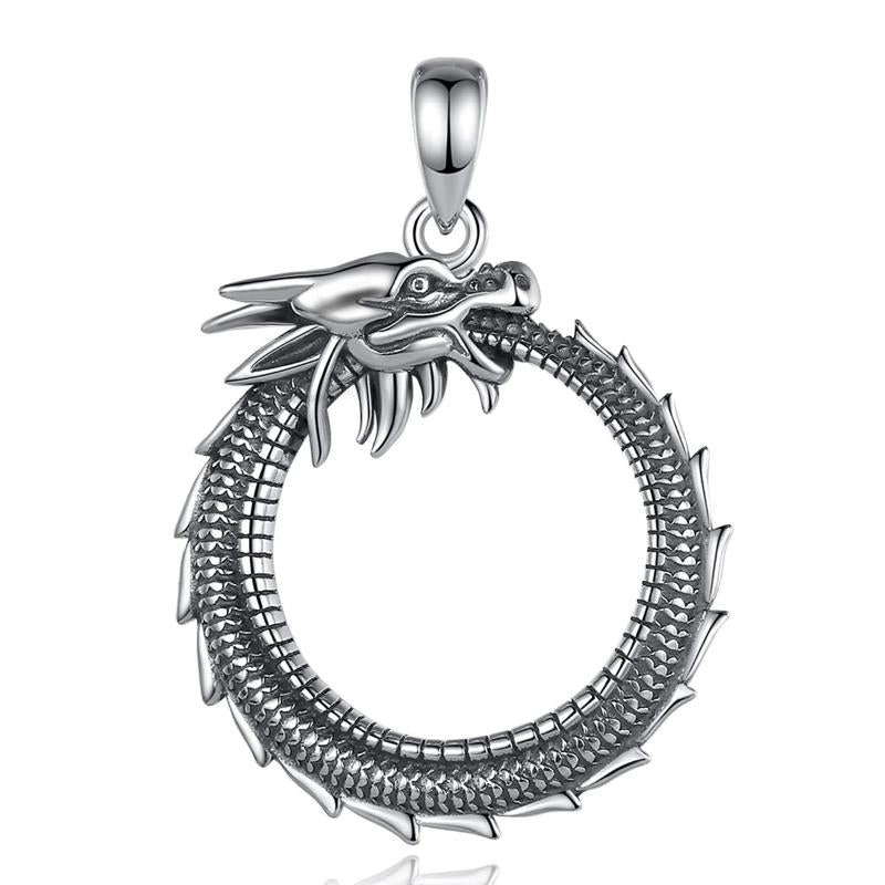 925 Silver Dragon Necklace Round Dragon Pendant Fine Jewelry for Men