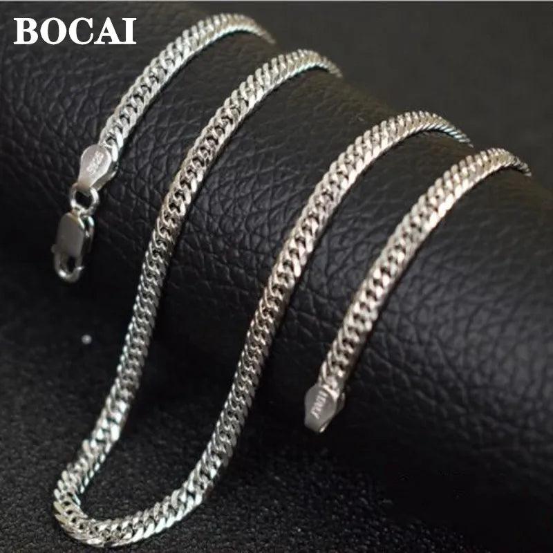 S925 Pure Silver Car Flower Double Buckle Thick Man Necklace