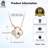 925 Silver Clover Pendant Necklace Shell Zirconia Chain Women Girls Jewelry