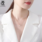 925 Silver Clover Pendant Necklace Shell Zirconia Chain Women Girls Jewelry