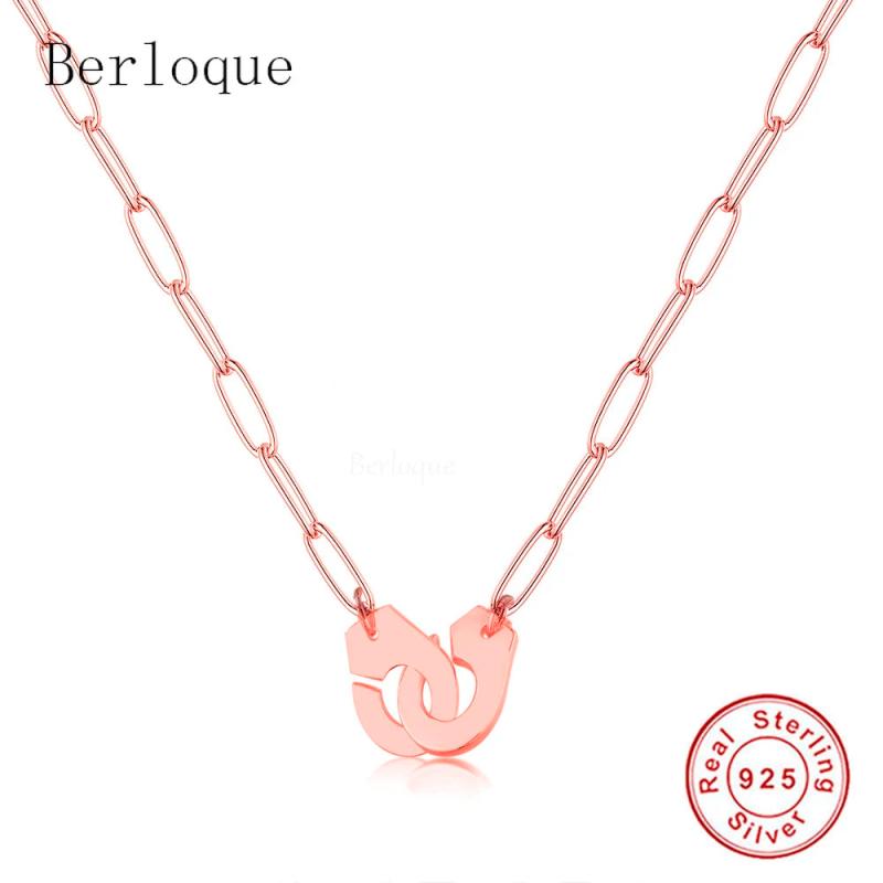 925 Silver Zircon Handcuff Pendant Necklace Punk Rock Crystal Lock Dangle