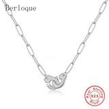 925 Silver Zircon Handcuff Pendant Necklace Punk Rock Crystal Lock Dangle