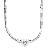 925 Silver Love Heart Clasp Crystal Snake Chain Necklace Wedding Gift