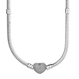 925 Silver Love Heart Clasp Crystal Snake Chain Necklace Wedding Gift