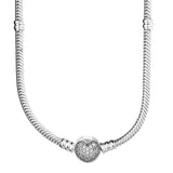 925 Silver Love Heart Clasp Crystal Snake Chain Necklace Wedding Gift