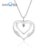 925 Silver Heart Nameplate with Birthstone Couple Name Necklace