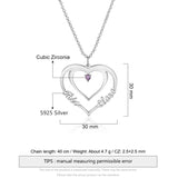 925 Silver Heart Nameplate with Birthstone Couple Name Necklace